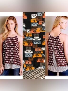 Anthropologie Porridge Fly Back Tank Brown Luggage Print Size S Womens Blouse